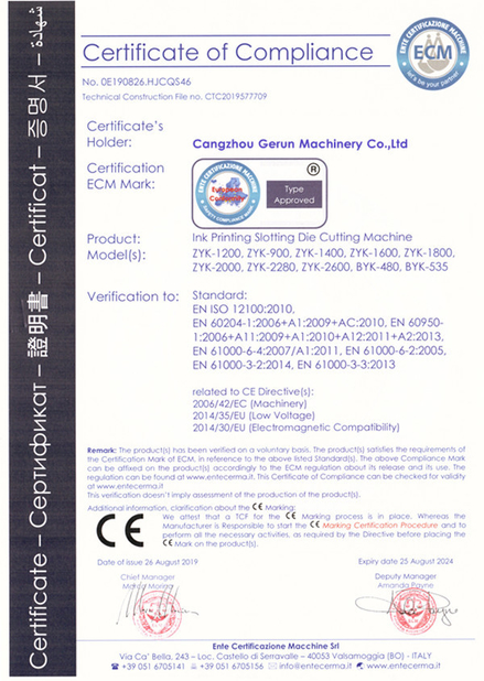 중국 Cangzhou Gerun Machinery Co.,Ltd 인증